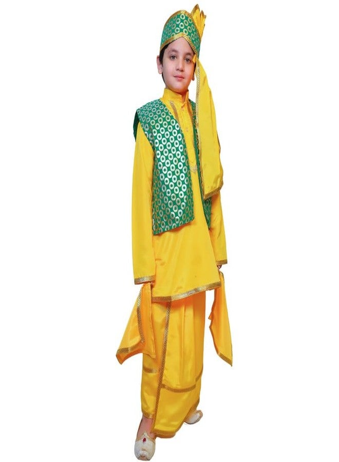 كاكو فانسي دريسيس زي تنكري بنجابي للأطفال من كاكو - طقم كورتا وسلوار وعمامة باللونين الأصفر والأخضر | زي تنكري هندي تقليدي للأولاد (5-6 سنوات) - Image 5